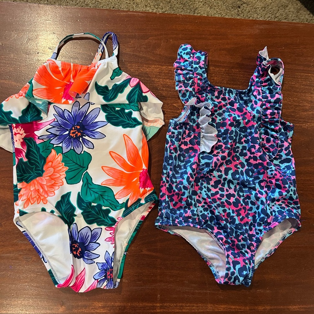 Floral and Leopard Print Kids' Swimsuits